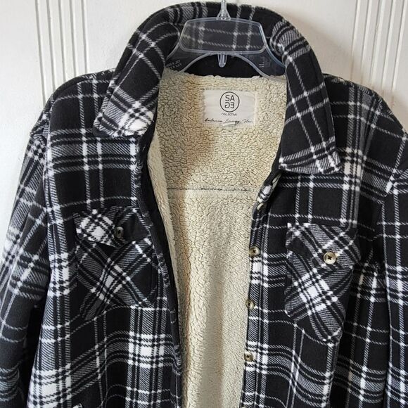 SAGE Men's Black and White Plaid Shacket - Picture 8 of 11